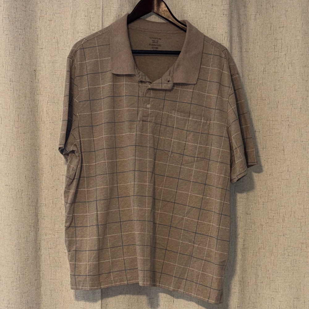 George Men's Tan Windowpane Polo